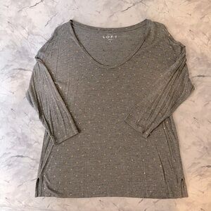 LOFT Marled Grey and Rose Gold Dot Top S